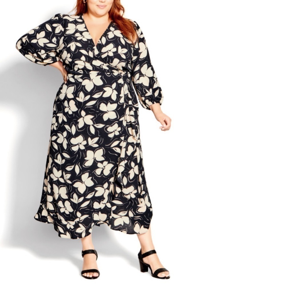 EVANS 30/32W Molly 3/4 Sleeves Wrap Maxi Dress CC03.5